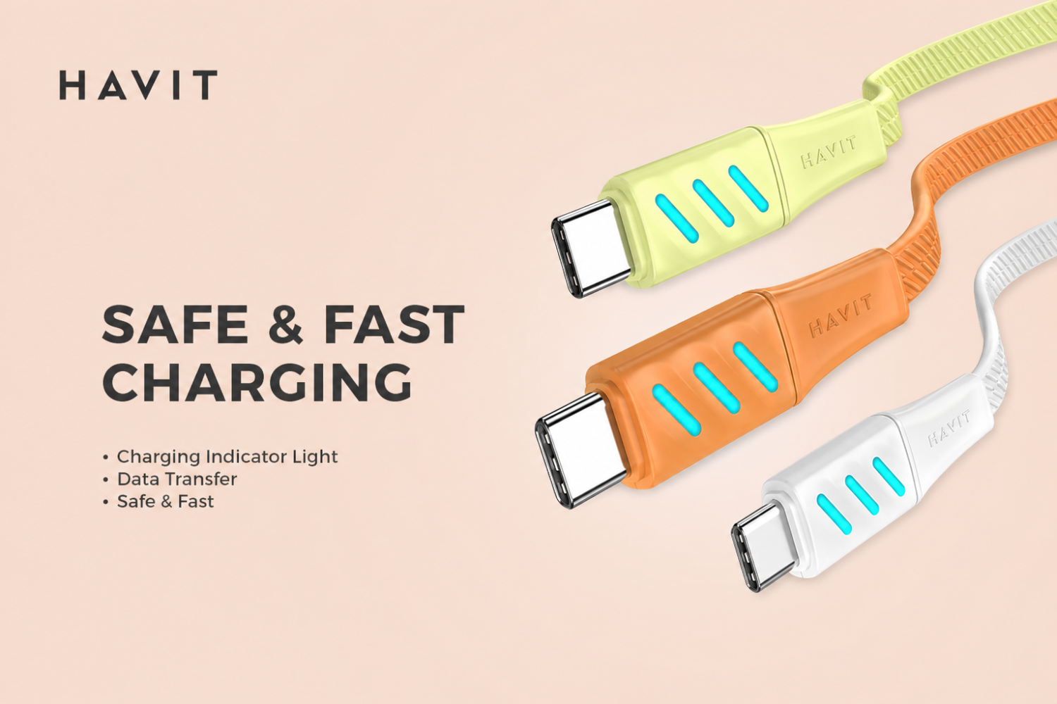 HAVIT CB6254 USB-C to USB-C 60W Fast Charging Cable With Charge Indicator