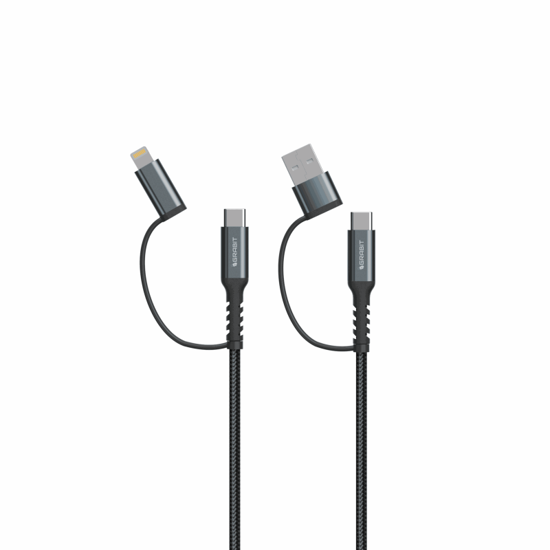Grabit 4-in-1 Charging USB-C Cable 1.2m Black – GCBL-50 With Warranty