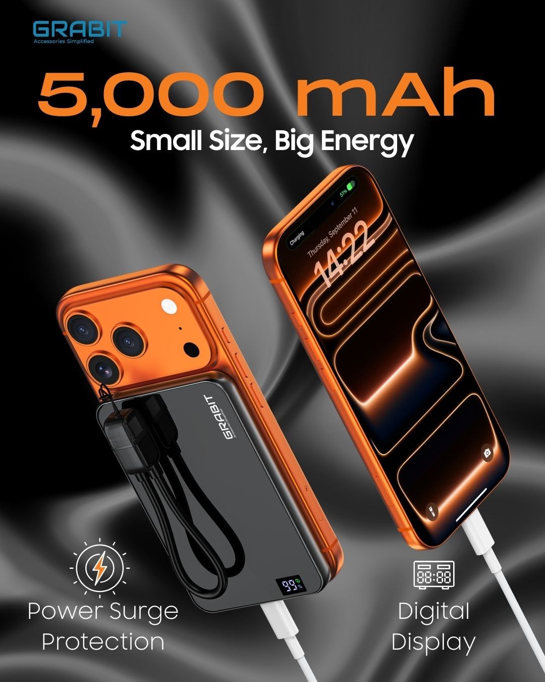 Grabit Power Bank 5000mAh Black – GMAG-50 With Warranty