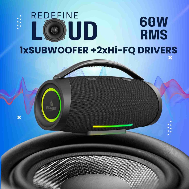 Grabit G-Blaster II Portable Bluetooth Speaker Black With Warranty