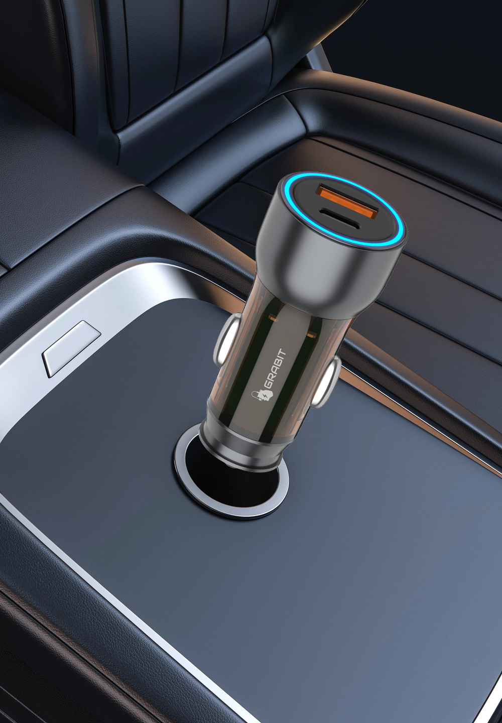 GRABIT GCC-100 52.5W Dual Port Fast Car Charger With Cable and  1 Year Warranty
